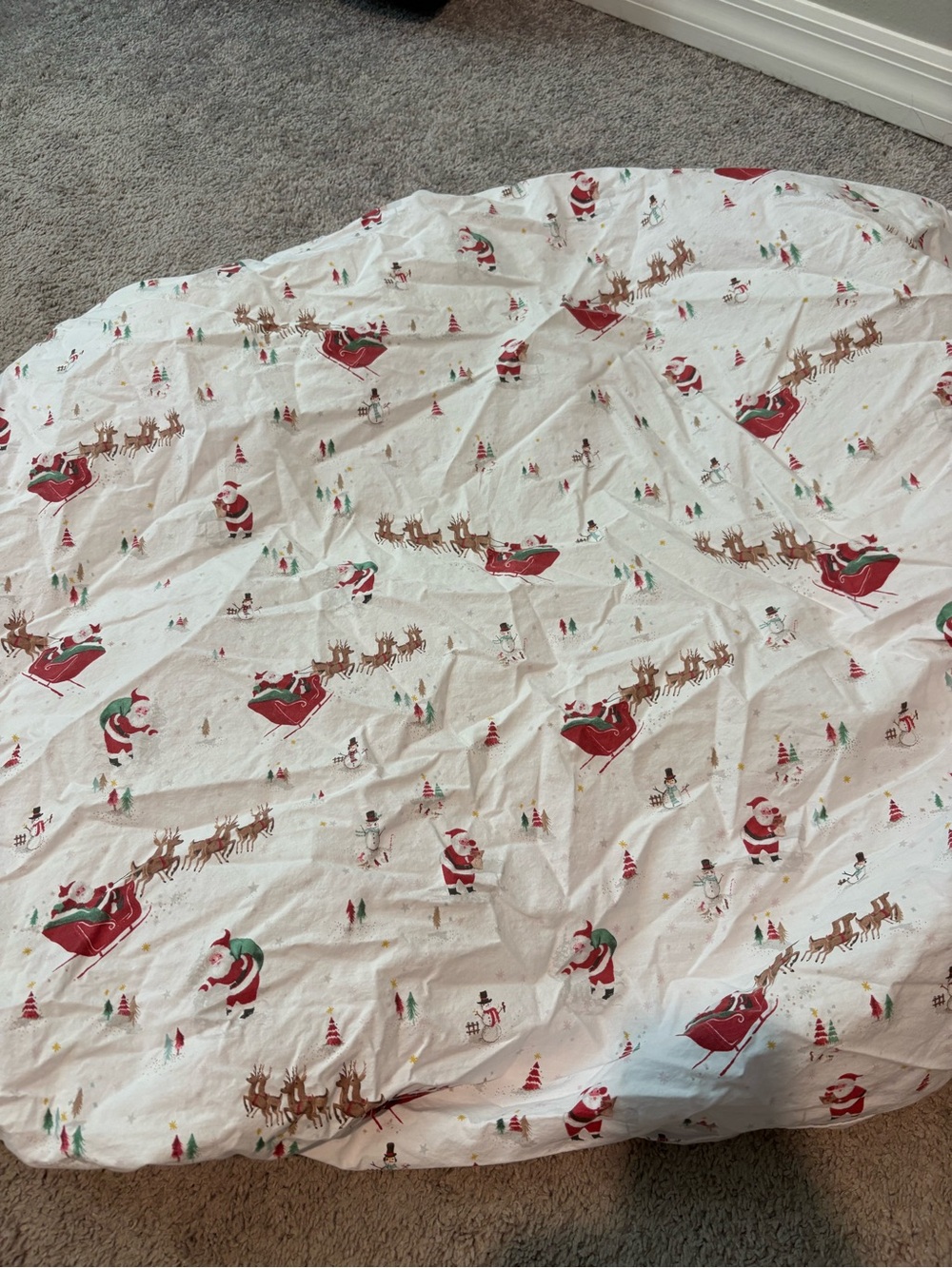 Holiday Santa & Reindeer crib sheet- White/Red